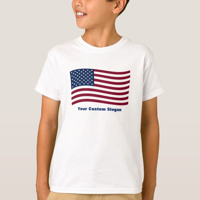 Amerikansk Flagga med din Anpassningsbar Slogan T Shirt (Framsida)
