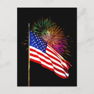Amerikansk flagga med Fireworks vykort