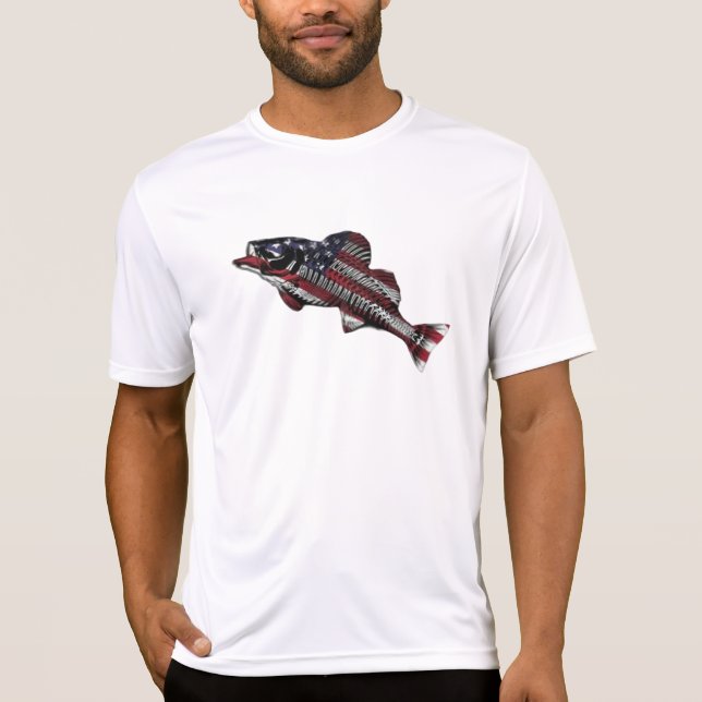 Amerikansk flagga med fiske 🎣 T-Shirt (Framsida)