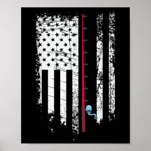 Amerikansk flagga med fiskespö - patriotisk fiskar poster