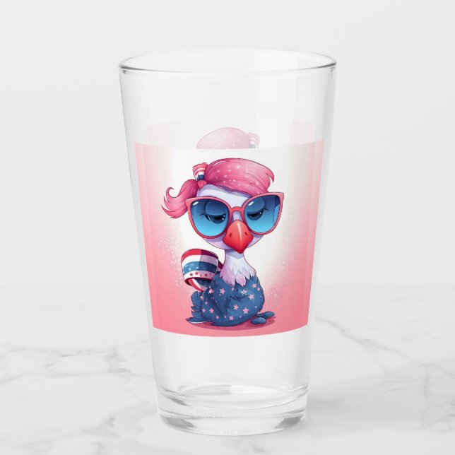 Amerikansk flagga med flamingo serie-69679 glaskopp (Framsida)