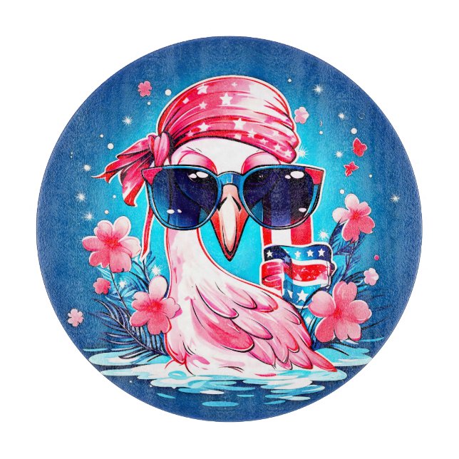 Amerikansk Flagga med Flamingo Tecknad-69681 (Framsidan)