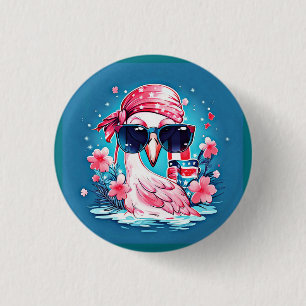 Amerikansk Flagga med Flamingo Tecknad-69681 Knapp