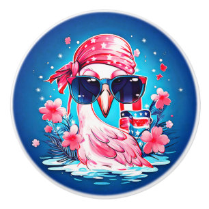 Amerikansk Flagga med Flamingo Tecknad-69681 Knopp
