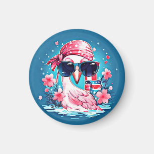 Amerikansk flagga med flamingo tecknad film-69681 magnet