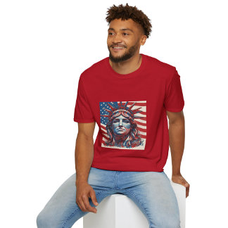 Amerikansk Flagga med Frihetsgudinnan T Shirt
