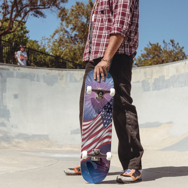 Amerikansk flagga med fyrverkerier mini skateboard bräda 18,5 cm (Utomhus 2)