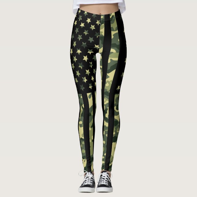 Amerikansk flagga med grönt-kamera leggings (Framsida)