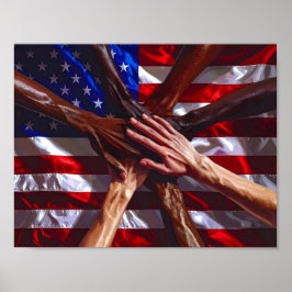Amerikansk Flagga med händer från olika amerikaner Poster
