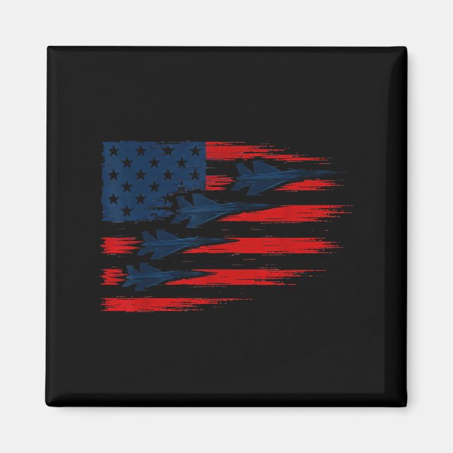 Amerikansk flagga med jaktplan Patriotisk flyguppv Magnet (Framsidan)