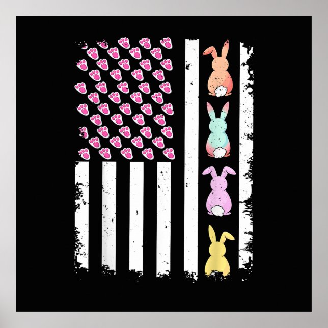 Amerikansk flagga med kanin för påsken poster (Framsidan)