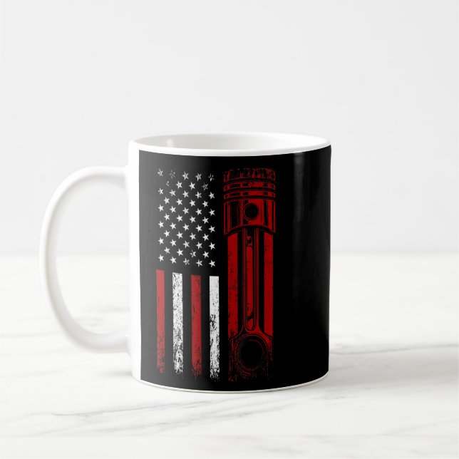 Amerikansk Flagga med kolvmotorns kolvbilsmodell Kaffemugg (Vänster)