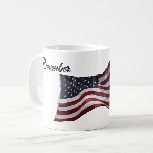 Amerikansk flagga med kors - Kom ihåg Kaffemugg (Framsida vänster)