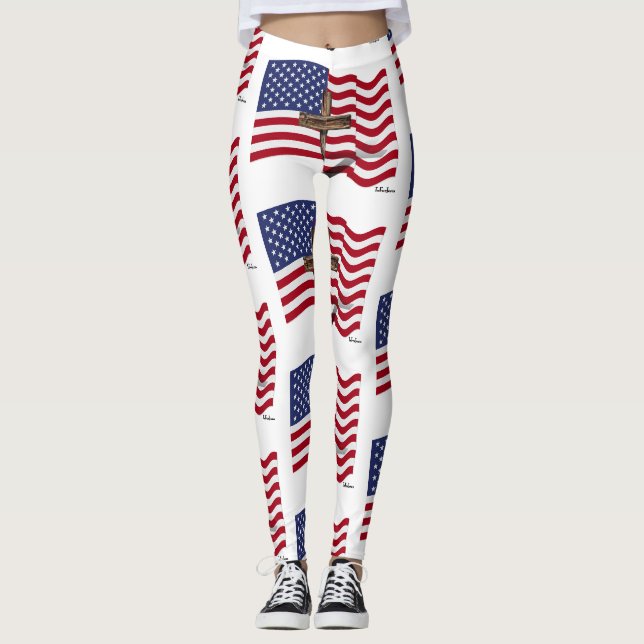 Amerikansk flagga med kors leggings (Framsida)