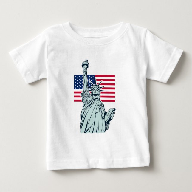 Amerikansk flagga med Lady Liberty    T Shirt (Framsida)