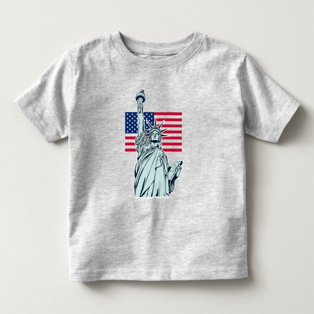 Amerikansk flagga med Lady Liberty   T Shirt (Framsida)