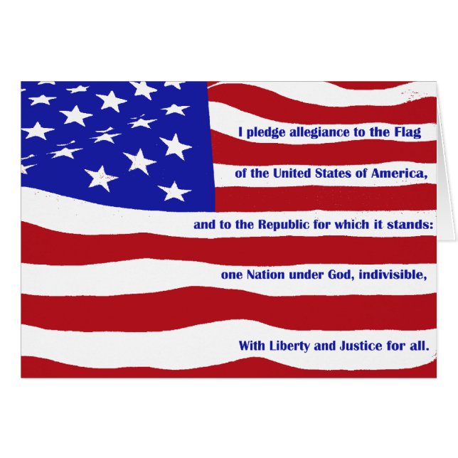 Amerikansk flagga med löfte på rand hälsningskort (Framsidan Horizontal)