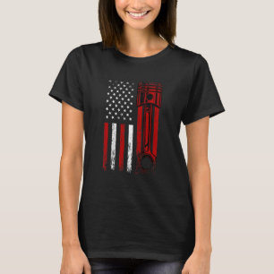Amerikansk Flagga med Novelty av kolvmotor T Shirt