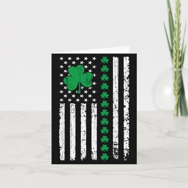 Amerikansk flagga med shamrocks för st patricks da kort (Framsida)