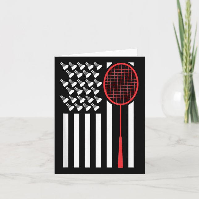 Amerikansk Flagga med Shuttles Funny Badminton T S Kort (Framsida)
