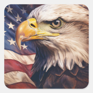 Amerikansk flagga med skallig örn huvud fyrkantigt klistermärke