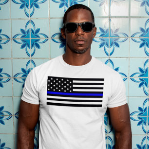 Amerikansk Flagga med Thin Blue Line Support Polic Tröja
