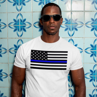 Amerikansk Flagga med Thin Blue Line Support-polis Tee Shirt