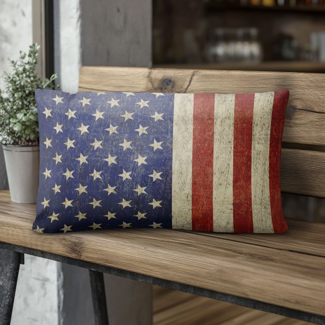 Amerikansk Flagga med vintage avslutat Lumbarkudde (American Flag Pillow)