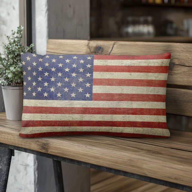 Amerikansk Flagga med vintage avslutat Lumbarkudde (American Flag Pillow)