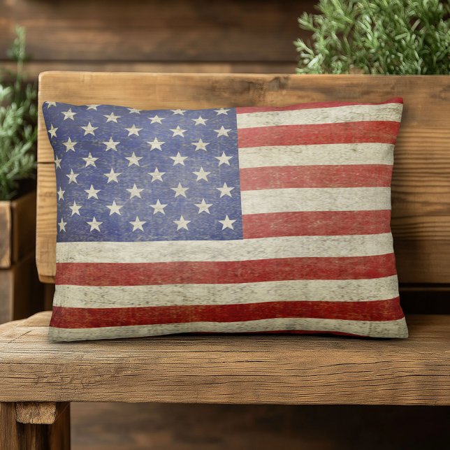 Amerikansk Flagga med vintage avslutat Prydnadskudde (American Flag Pillow)