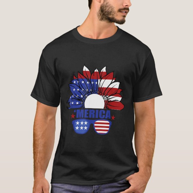 Amerikansk flagga Merica 4 juli självständighetsda T Shirt (Framsida)