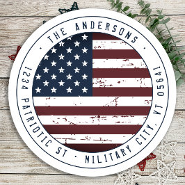 Amerikansk Flagga Militär patriotisk Returadress Runt Klistermärke