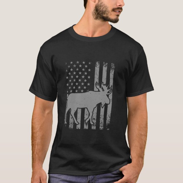 Amerikansk Flagga Moose Coola Design För manar Wom T Shirt (Framsida)