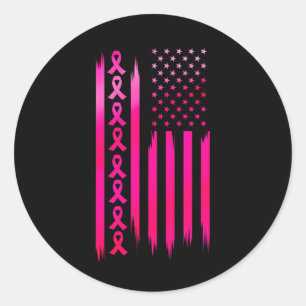 Amerikansk Flagga mot bröstcancer Runt Klistermärke
