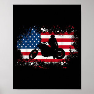 Amerikansk Flagga Motorcycle Funny Sport Älskare Poster