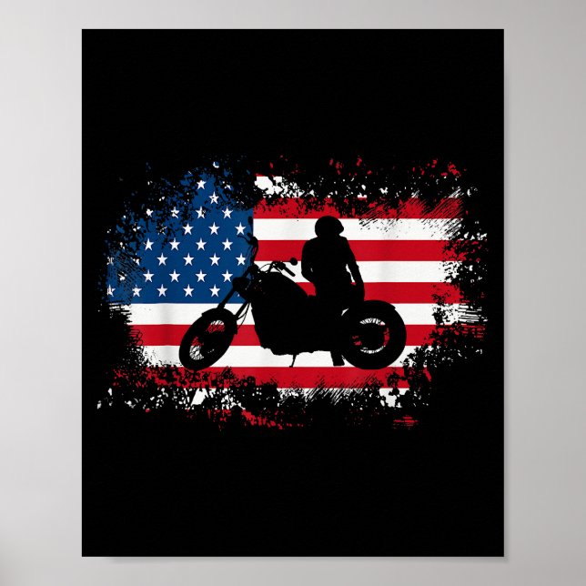Amerikansk Flagga Motorcycle Funny Sport Älskare Poster (Framsidan)