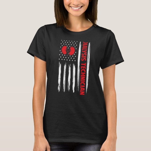 Amerikansk Flagga Nephrology Hemodialysis Technici T Shirt (Framsida)