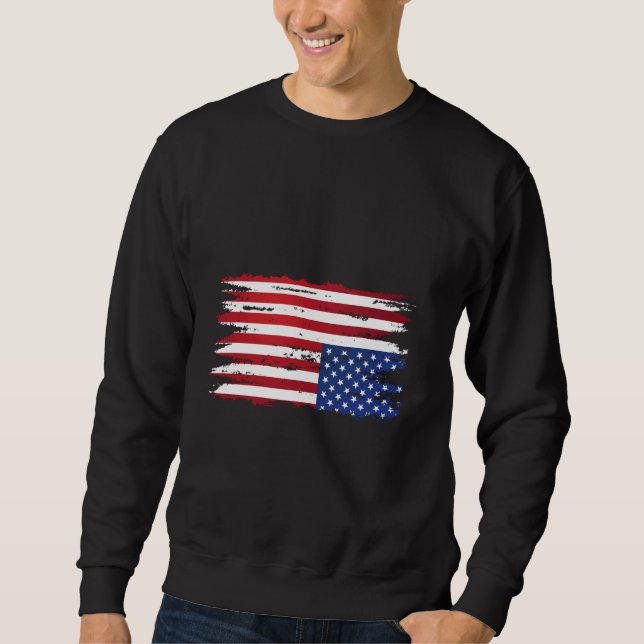 Amerikansk flagga-nöd upp och ned på patriotisk US Lång Ärmad Tröja (Framsida)