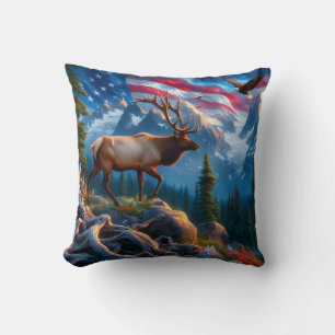 Amerikansk flagga och älg kastkudde kudde