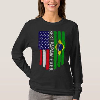 Amerikansk Flagga och Brasiliens Flagga Best Papaw T Shirt