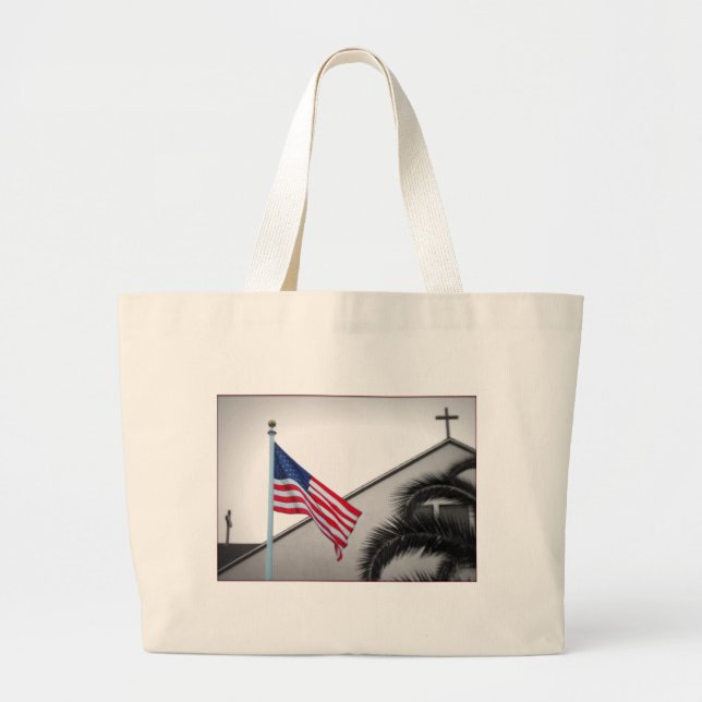 Amerikansk Flagga och Crucifix Impulse Tote Bag Jumbo Tygkasse (Framsidan)