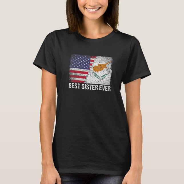 Amerikansk Flagga och Cypern Flagga bästa syster n T Shirt (Framsida)