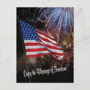 Amerikansk Flagga- och Fireworks-design Vykort