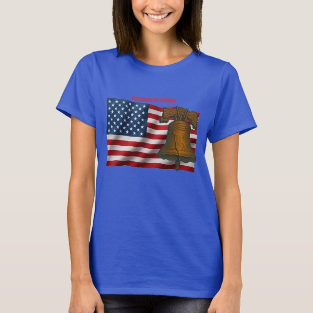 Amerikansk flagga och frihetsklockan självständigh t shirt (Framsida)