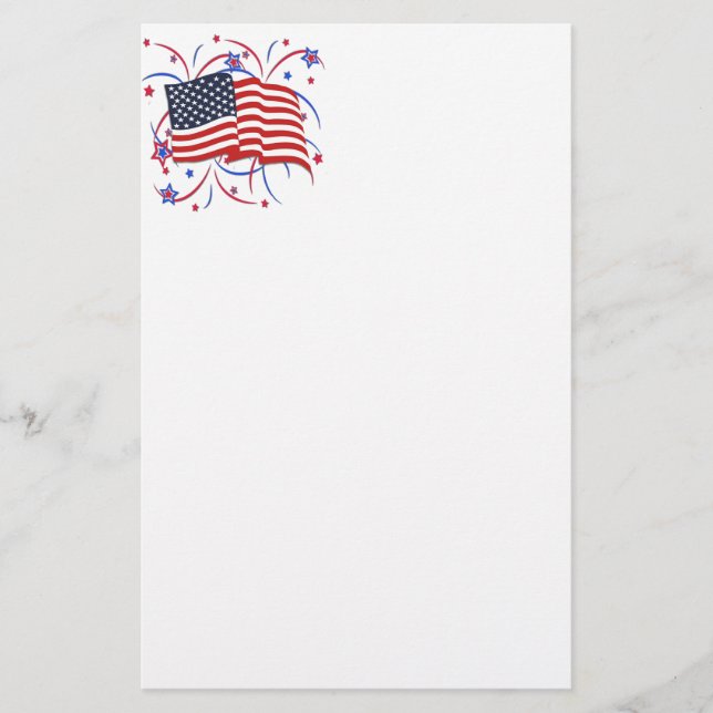 Amerikansk flagga och fyrverkerier brevpapper (Framsida)
