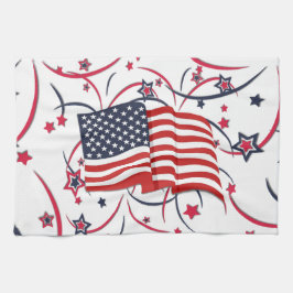 Amerikansk flagga och fyrverkerier kökshandduk