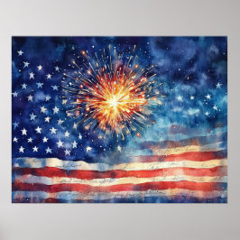 Amerikansk flagga och fyrverkerier. poster