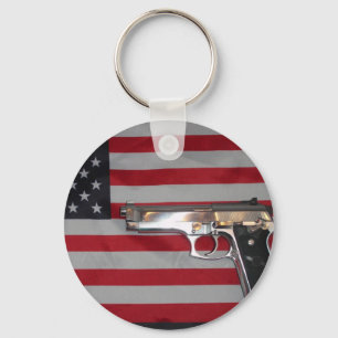 Amerikansk Flagga och Gun Keychain Nyckelring