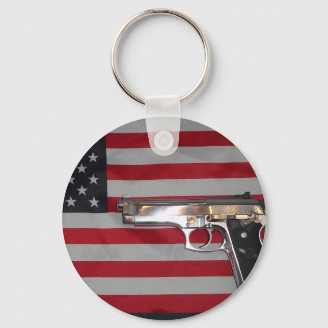 Amerikansk Flagga och Gun Keychain Nyckelring (Framsida)