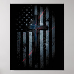 Amerikansk flagga och kors tro familj dom usa f poster